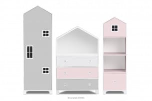 MIRUM, https://konsimo.cz/kolekce/mirum/ Růžová sestava nábytku pro dívku ve tvaru domečků 3 díly bílá/růžová/šedá - obrázek