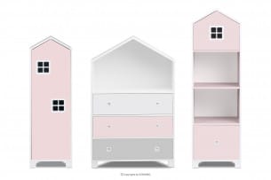 MIRUM, https://konsimo.cz/kolekce/mirum/ Růžová sestava nábytku pro dívku ve tvaru domečků 3 díly bílá/růžová/šedá - obrázek