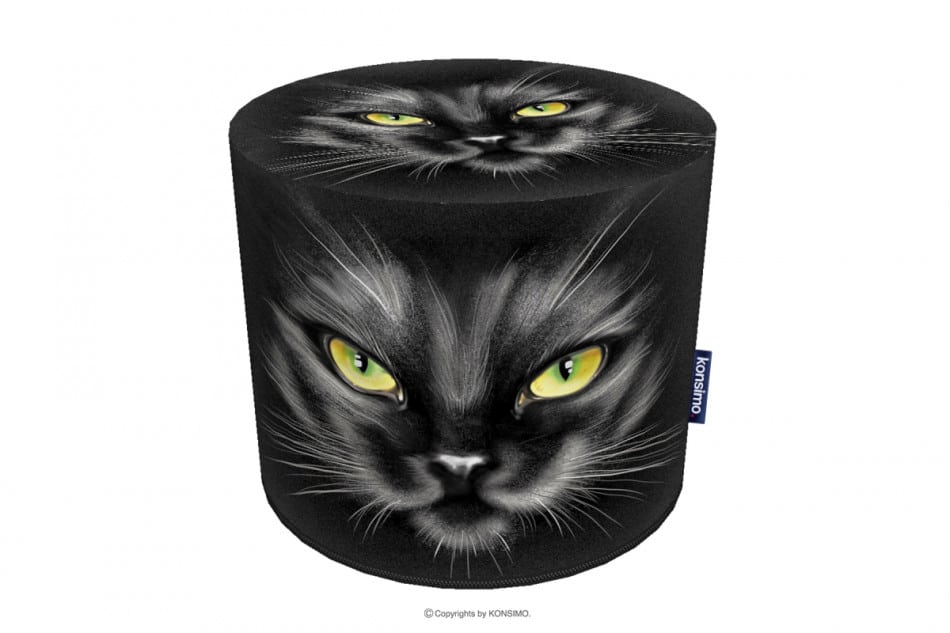 RASIL Černý oválný puf kočka černá/žlutá - obrázek