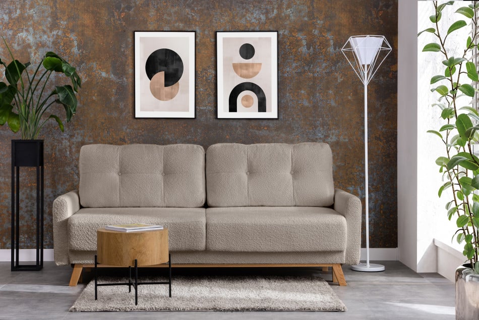 VISNA Skandinávská pohovka tkanina beránek světle béžová 220x79x95 cm - obrázek 1