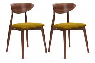 RABI, https://konsimo.cz/kolekce/rabi/ Žluté velurové dřevěné židle ořech 2ks medová/střední ořech - obrázek
