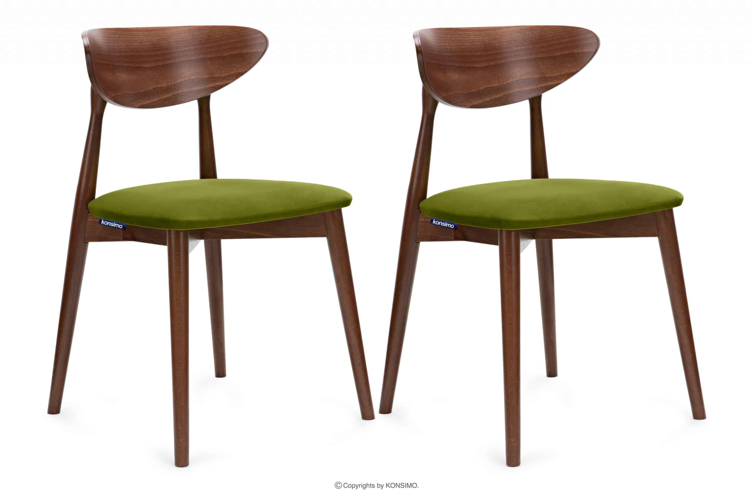 Ořechově zelené velurové dřevěné židle 2ks