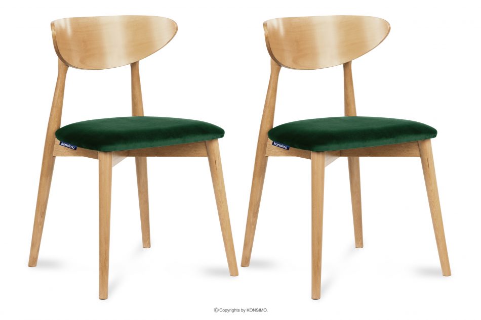 RABI Lahvově zelené dřevěné židle dub sametový 2ks Tmavě zelená/světlý dub - obrázek 0