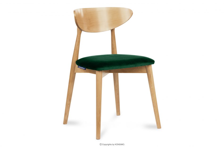 RABI Lahvově zelené dřevěné židle dub sametový 2ks Tmavě zelená/světlý dub - obrázek 2