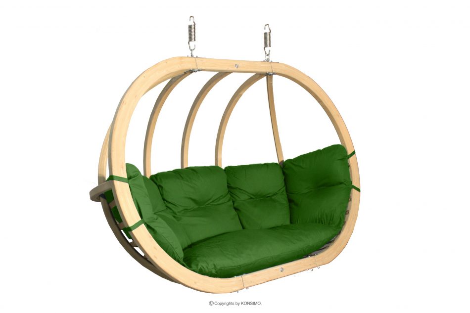 CALLISTO Závěsné křeslo dvoumístné kokon dřevěné zelené zelená - obrázek 2