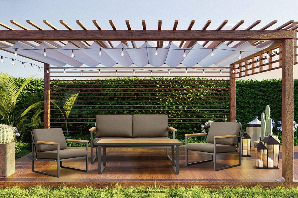 TRIBO Dvoumístná zahradní pohovka v industriálním stylu z oceli v antracitové barvě antracitová/béžová - obrázek 12