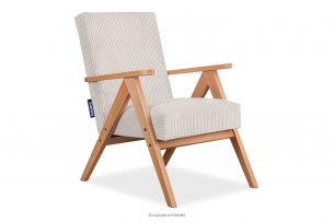 NASET, https://konsimo.cz/kolekce/naset/ Vintage křeslo v manšestrové látce krémová/světlý dub krémová/světlý dub - obrázek