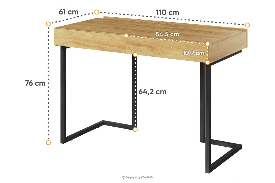 RACTO Kancelářský stůl pro teenagery se zásuvkami přírodní hickory - obrázek 4