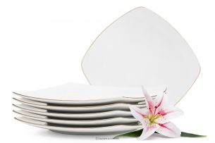CARLINA, https://konsimo.cz/kolekce/carlina/ Elegantní čtvercový jídelní talíř 6 ks zlatá linie zlatá linka - obrázek