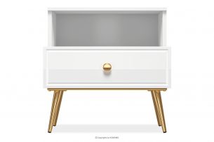 ISORIA, https://konsimo.cz/kolekce/isoria/ Elegantní lesklý noční stolek na vysokých nožkách bílý lesk - obrázek
