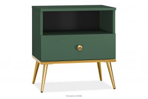 ARICIA, https://konsimo.cz/kolekce/aricia/ Zelený noční stolek na vysokých zlatých nohách zelená - obrázek
