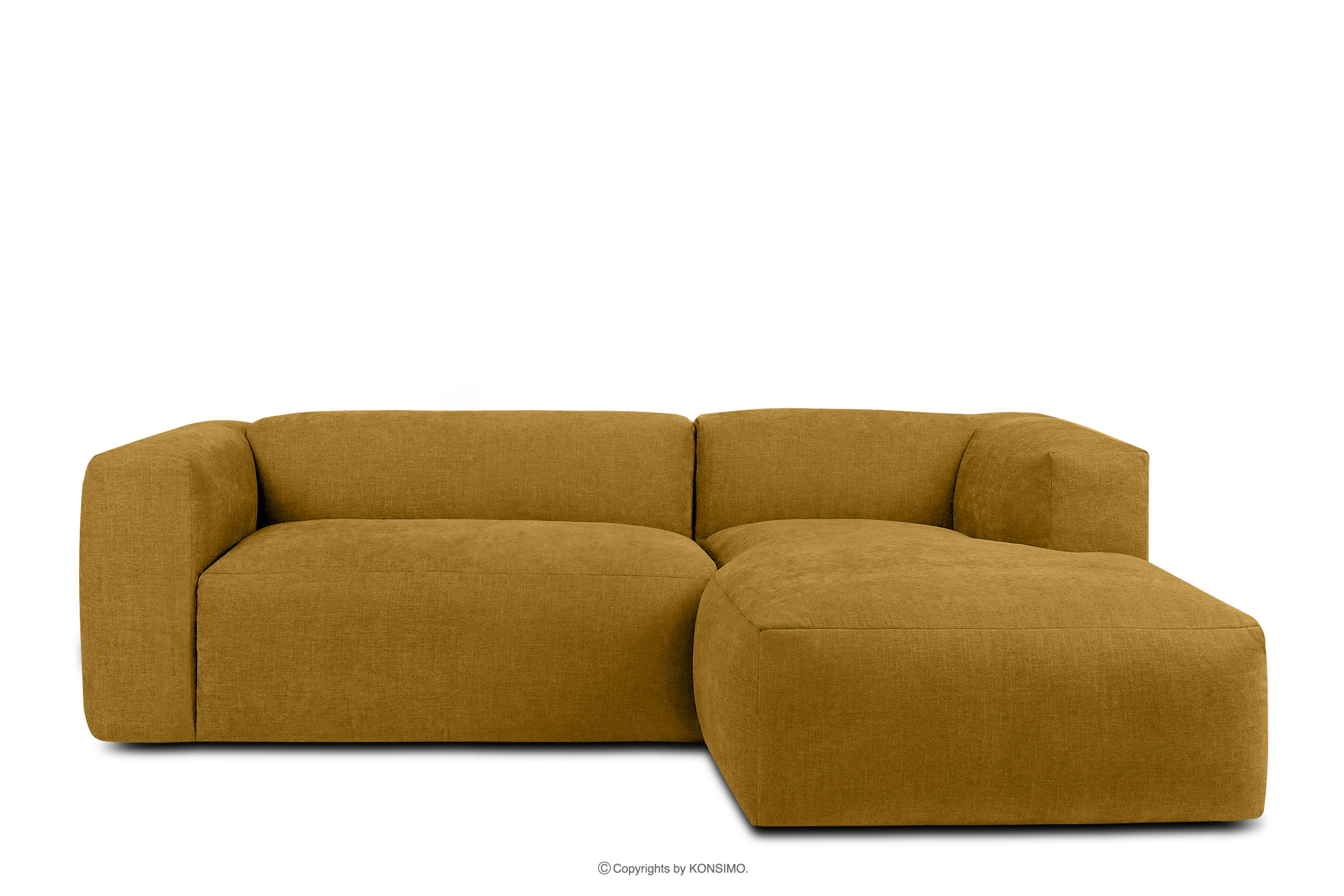 Modulární rohová sedací souprava do obývacího pokoje z tkané látky medové barvy vpravo