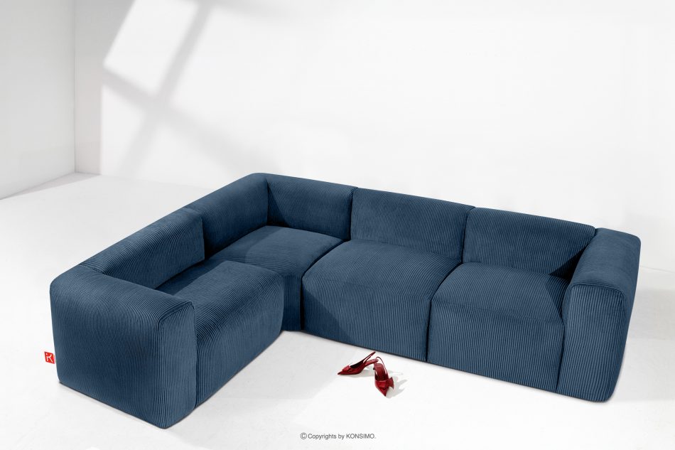 BUFFO Pohodlná rohová pohovka modulární manšestrová tkanina navy blue levá námořnická modř - obrázek 1