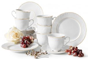 CMIELOW ROCOCO, https://konsimo.cz/kolekce/cmielow-rococo/ Porcelánový kávový servis zlatá line pro 6 osob (18 ks.) bílá/zlatá - obrázek