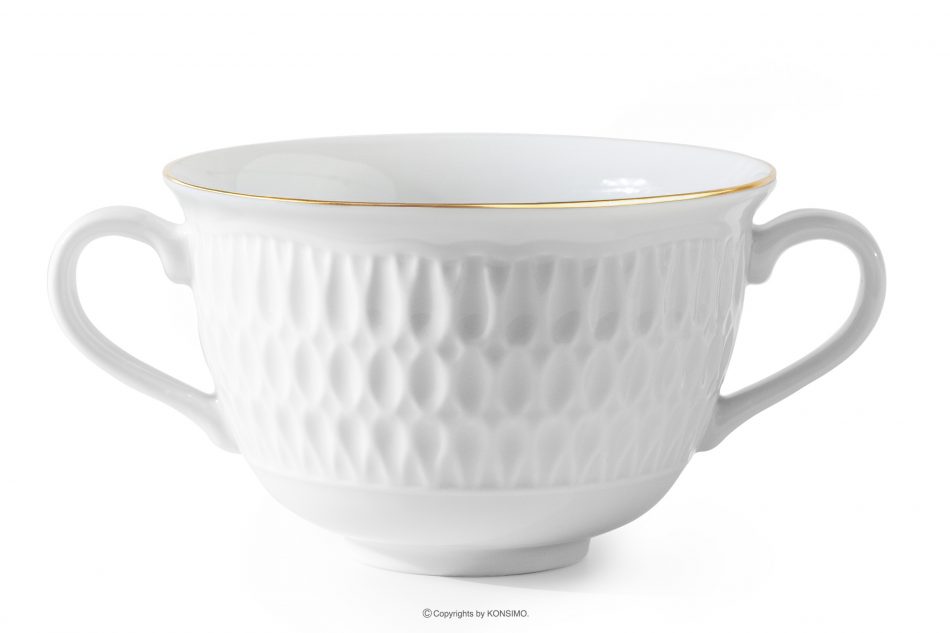CMIELOW SOFIA Polévková mísa s podšálkem porcelánová zlatá řada 6 ks. bílá/zlatá - obrázek 3