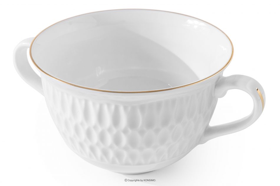 CMIELOW SOFIA Polévková mísa s podšálkem porcelánová zlatá řada 6 ks. bílá/zlatá - obrázek 4