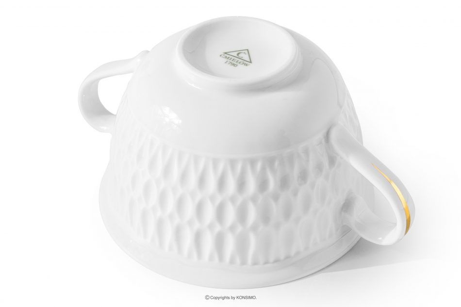 CMIELOW SOFIA Polévková mísa s podšálkem porcelánová zlatá řada 6 ks. bílá/zlatá - obrázek 5