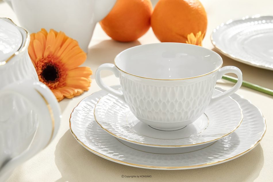 CMIELOW SOFIA Polévková mísa s podšálkem porcelánová zlatá řada 6 ks. bílá/zlatá - obrázek 9