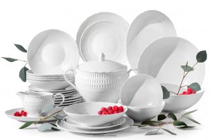 CMIELOW SOFIA, https://konsimo.cz/kolekce/cmielow-sofia/ Elegantní porcelánová jídelní souprava bílá 6 osob (25 ks.) bílá - obrázek