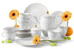 CMIELOW SOFIA, https://konsimo.cz/kolekce/cmielow-sofia/ Elegantní porcelánová kávová souprava zlatá řada 6 osob (21 ks.) bílá/zlatá - obrázek