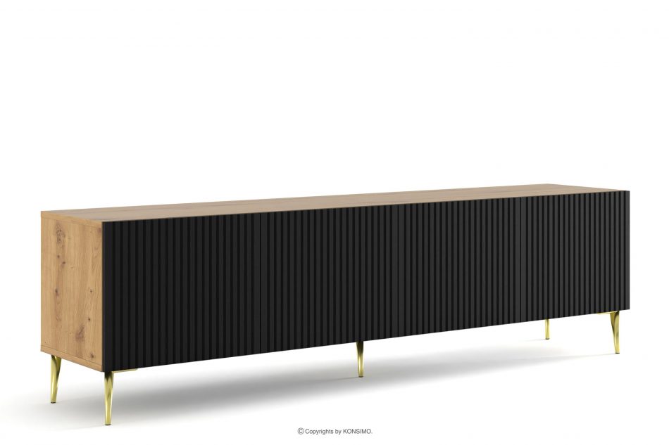 REMO RTV skříňka 200cm pod TV na zlatých nožkách dub artisan/ černá dub artisan/černá - obrázek 0