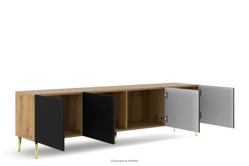 REMO RTV skříňka 200cm pod TV na zlatých nožkách dub artisan/ černá dub artisan/černá - obrázek 2