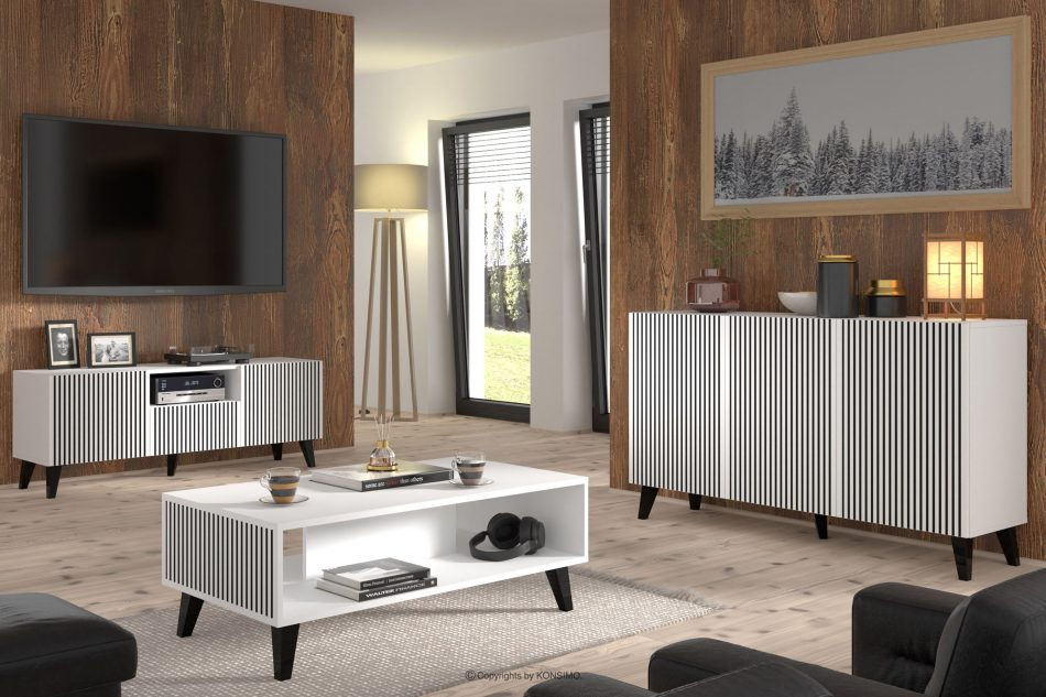 REMO Komoda moderní s žebry bílá/černá biały/černá - obrázek 1