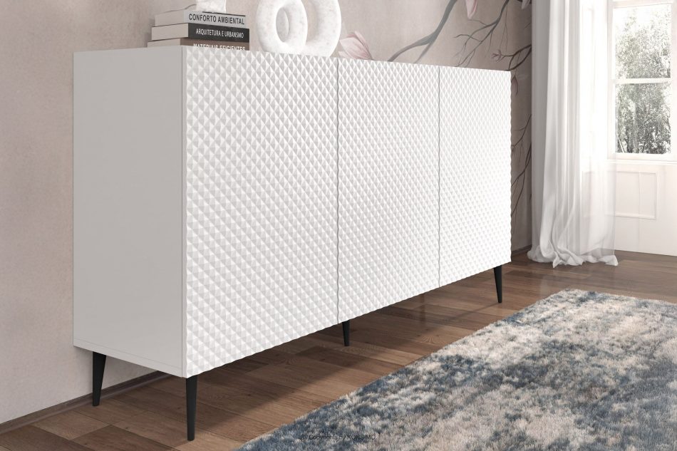 REMO Moderní komoda s bílými nohami s lamelami Moderní komoda s bílými nohami s lamelami bílá - obrázek 3
