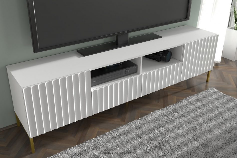 FALU Televizní skříňka na zlatých nožkách 200 cm bílá bílá - obrázek 4
