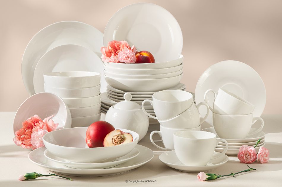 AD BELLA Sada na večeři a kávu z tvrdého porcelánu pro 6 osob (37 ks) ecru ecru - obrázek 1