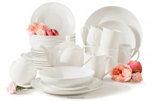 AD BELLA, https://konsimo.cz/kolekce/ad-bella/ Jídelní a čajová souprava z tvrdého porcelánu 6 osob (26 ks.) ecru ecru - obrázek