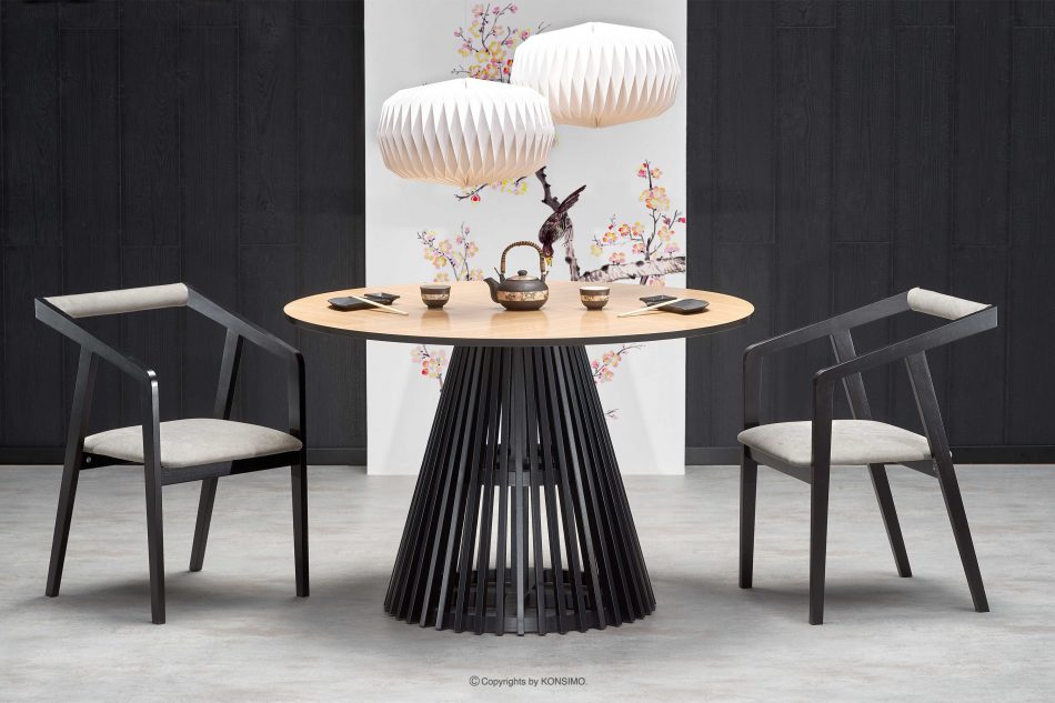 SOMA Kulatý stůl ve stylu Loft 120 cm na jedné noze dub/černá - obrázek 1