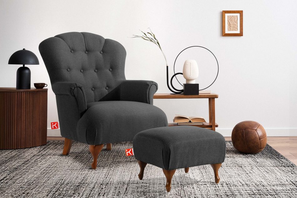 TOMIS Klasický pouf do obývacího pokoje antracitový tkaný antracitová - obrázek 3