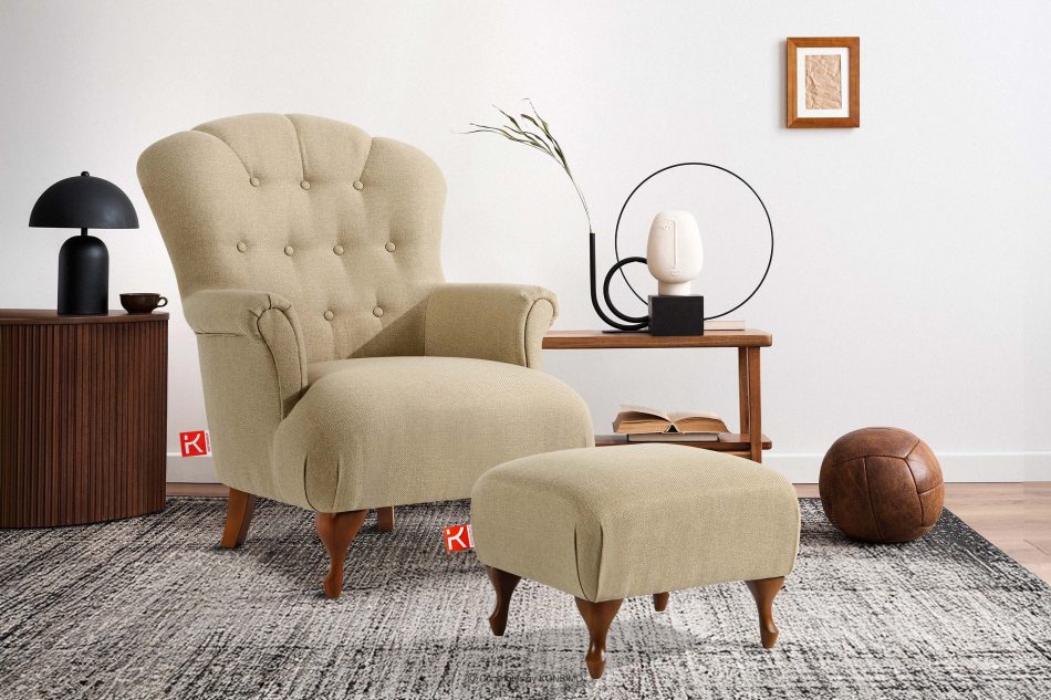 TOMIS Klasický pouf do obývacího pokoje béžový/modrý tkaný béžová - obrázek 4