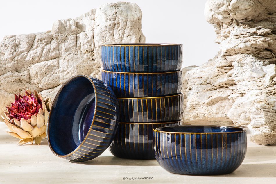 AD STRIPES Mísa 6 ks reaktivní porcelán granátový tmavě modrá - obrázek 1