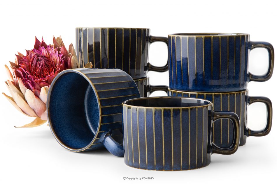AD STRIPES Šálek na kávu 6 ks reaktivní porcelán granátový tmavě modrá - obrázek 0