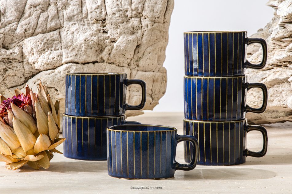 AD STRIPES Šálek na kávu 6 ks reaktivní porcelán granátový tmavě modrá - obrázek 1