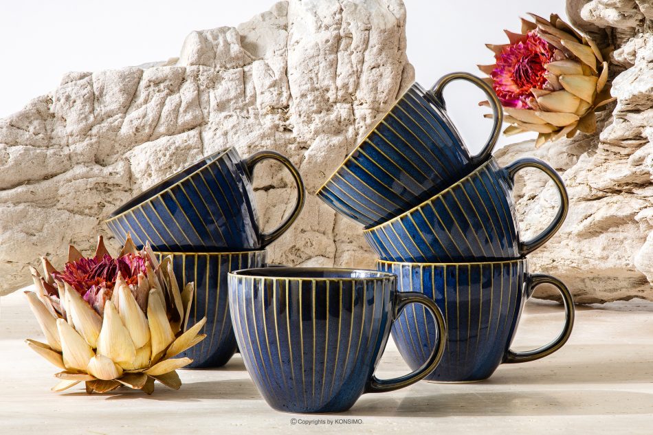 AD STRIPES Velký šálek 6 ks reaktivní porcelán granátový tmavě modrá - obrázek 1