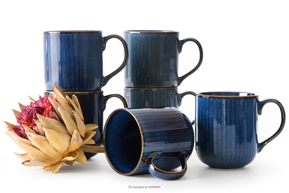 AD STRIPES Hrnek 6 ks reaktivní porcelán granátový tmavě modrá - obrázek 0