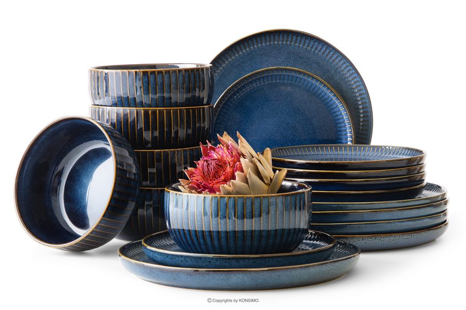 AD STRIPES Jídelní sada pro 6 osob (18 ks) reaktivní porcelán, granátová barva tmavě modrá - obrázek 0