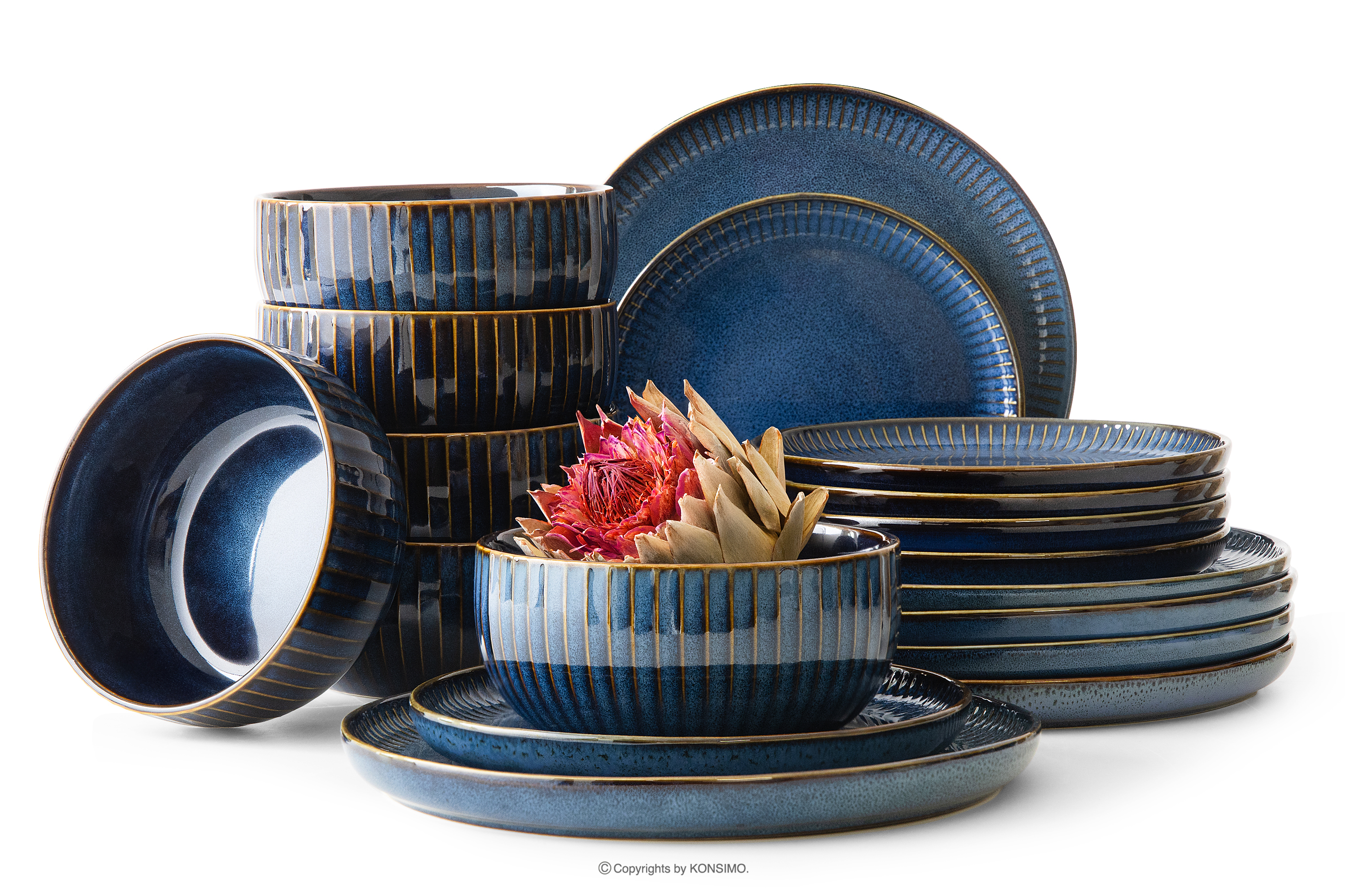 Jídelní sada pro 6 osob (18 ks) reaktivní porcelán, granátová barva