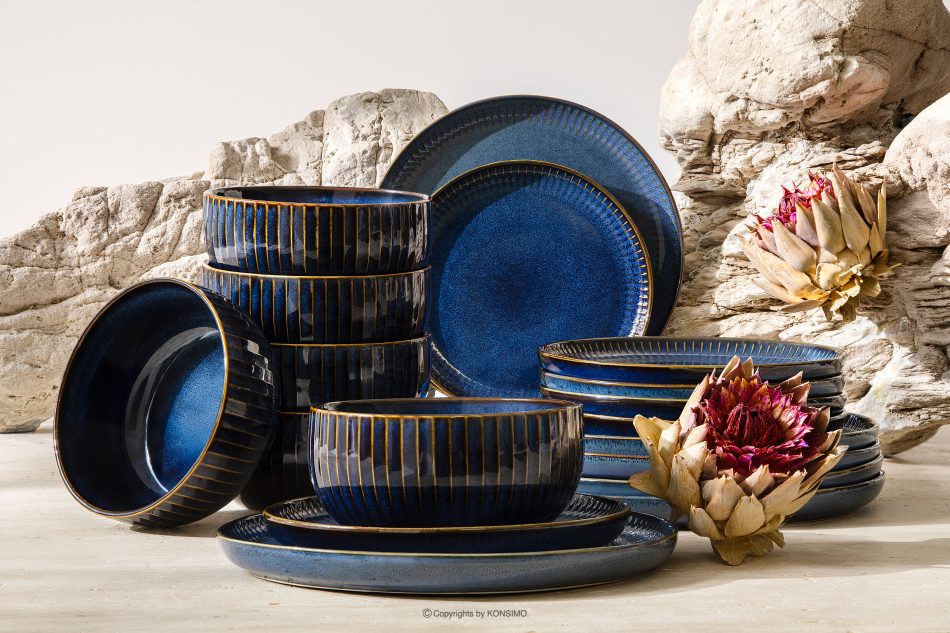 AD STRIPES Jídelní sada pro 6 osob (18 ks) reaktivní porcelán, granátová barva tmavě modrá - obrázek 1