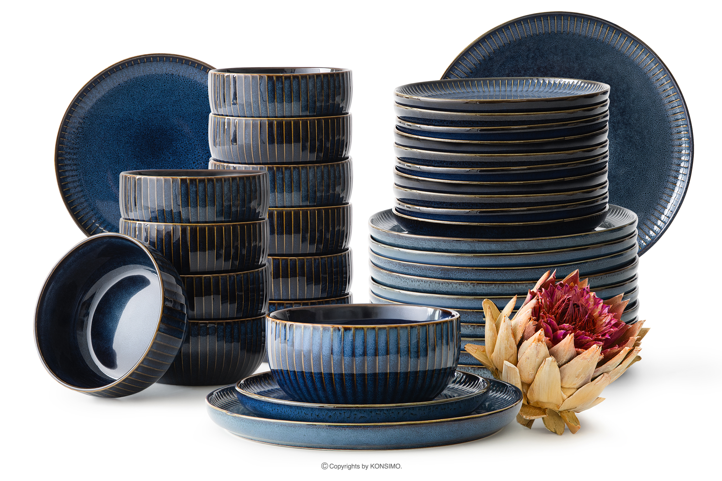 Jídelní sada pro 12 osob (36 ks) reaktivní porcelán, granátová barva