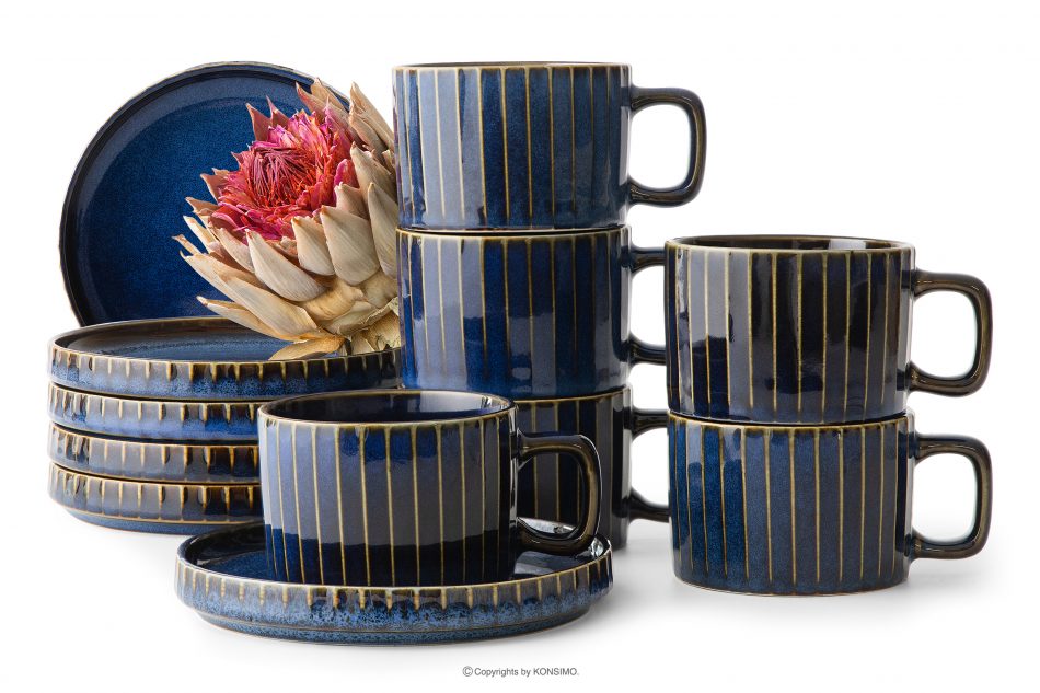 AD STRIPES Kávová sada pro 6 osob (12 ks) reaktivní porcelán, granátová barva tmavě modrá - obrázek 0