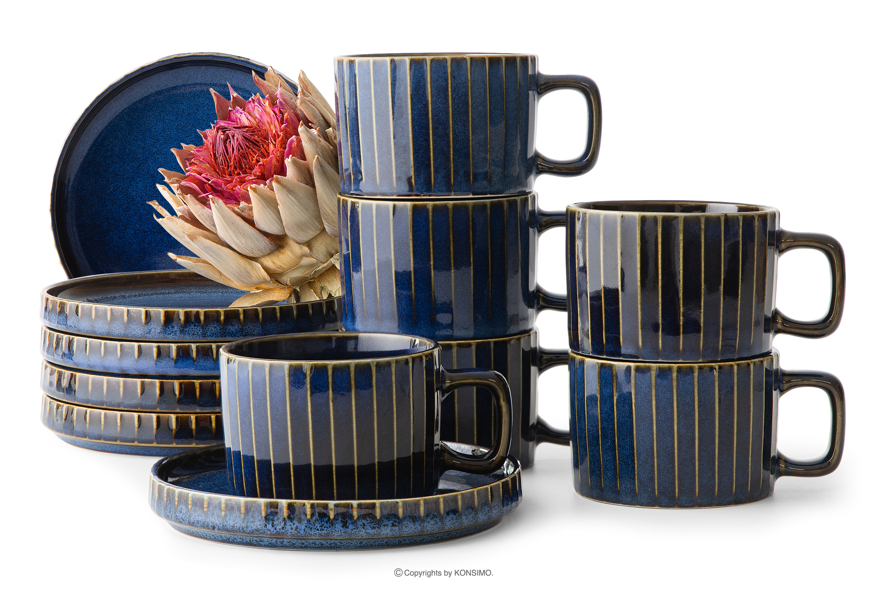 Kávová sada pro 6 osob (12 ks) reaktivní porcelán, granátová barva
