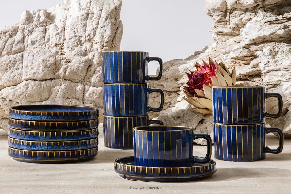 AD STRIPES Kávová sada pro 6 osob (12 ks) reaktivní porcelán, granátová barva tmavě modrá - obrázek 1