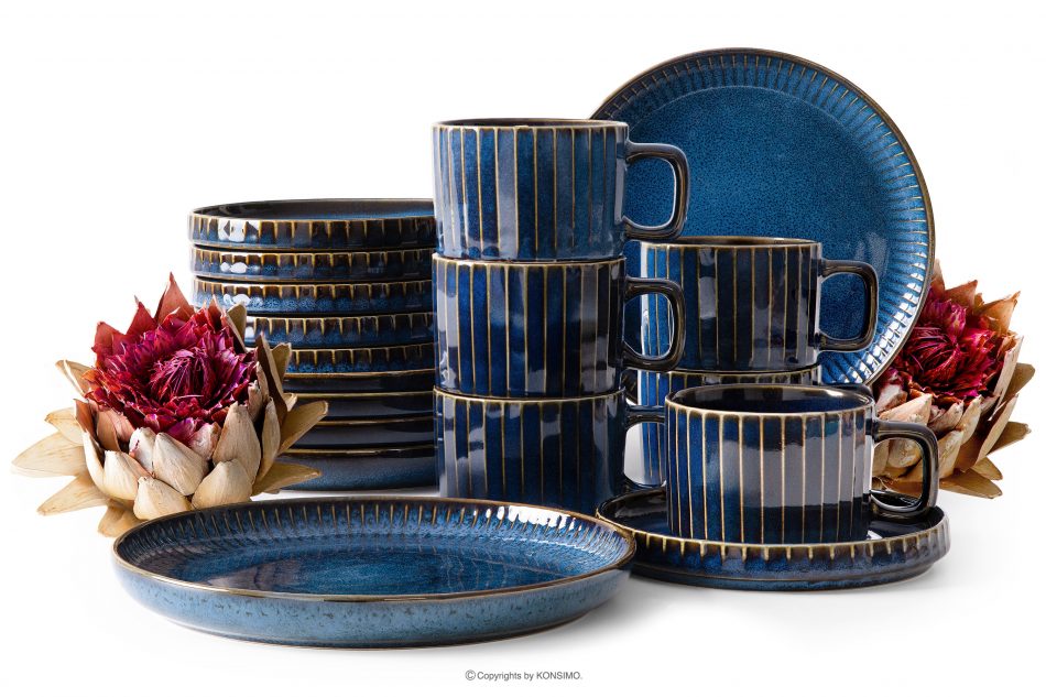 AD STRIPES Kávová souprava pro 6 osob (18 ks) reaktivní porcelán granátová barva tmavě modrá - obrázek 0