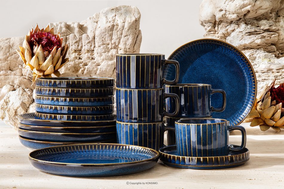 AD STRIPES Kávová souprava pro 6 osob (18 ks) reaktivní porcelán granátová barva tmavě modrá - obrázek 1