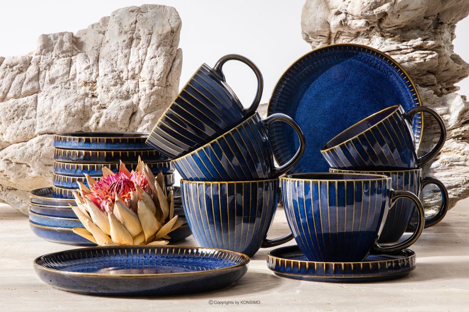 AD STRIPES Kávová souprava cappuccino pro 6 osob (18 ks) reaktivní porcelán granátová barva tmavě modrá - obrázek 1