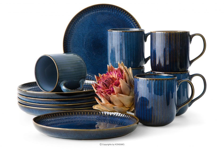 AD STRIPES Čajová souprava pro 6 osob (12 ks) reaktivní porcelán, granátová barva tmavě modrá - obrázek 0